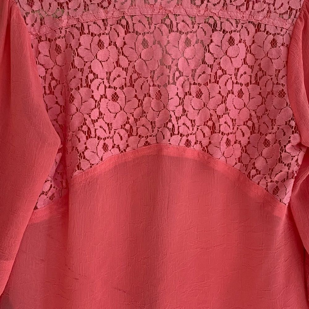 Womens Orange Sheer Tie Front Button Up Lace Back in size Medium - Picture 4 of 7